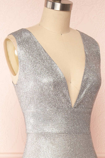 Azalee Sparkling V-Neck Dress w/ Slit | Boutique 1861 side close up