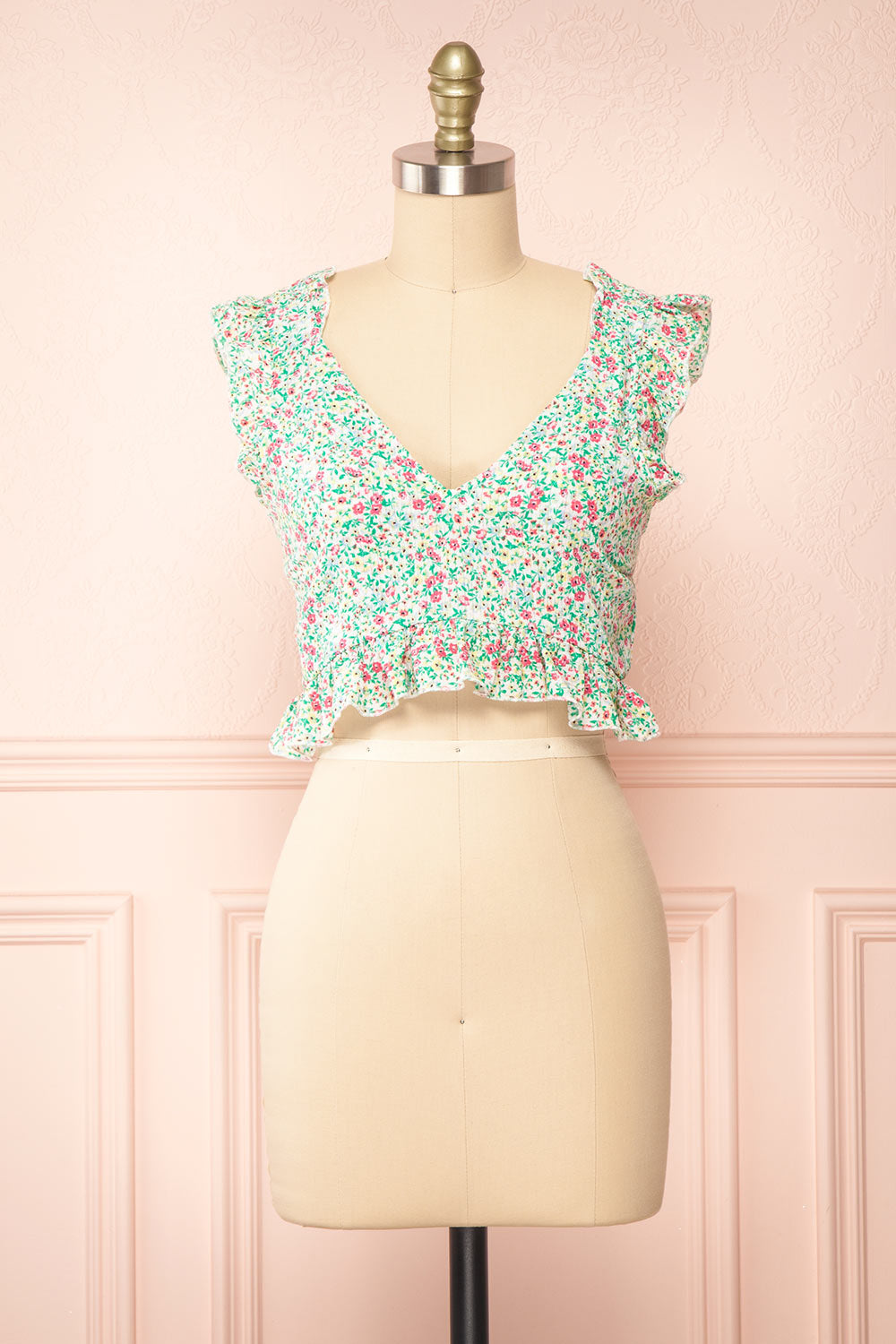 Azra Cropped Floral Top w/ Tie Back | Boutique 1861 front view