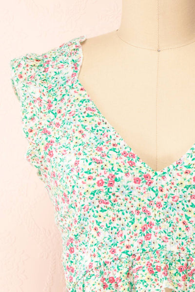 Azra Cropped Floral Top w/ Tie Back | Boutique 1861 front close-up