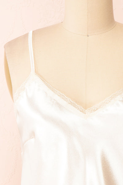 Azula Ivory Satin Cami Top w/ Lace Trim | Boutique 1861 front close-up