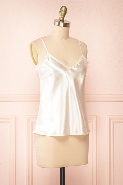 Azula Ivory Satin Cami Top w/ Lace Trim | Boutique 1861 side view