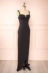 Babette Black Mermaid Maxi Dress w/ Pleated Neckline | Boutique 1861 side view