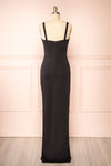 Babette Black Mermaid Maxi Dress w/ Pleated Neckline | Boutique 1861 back view