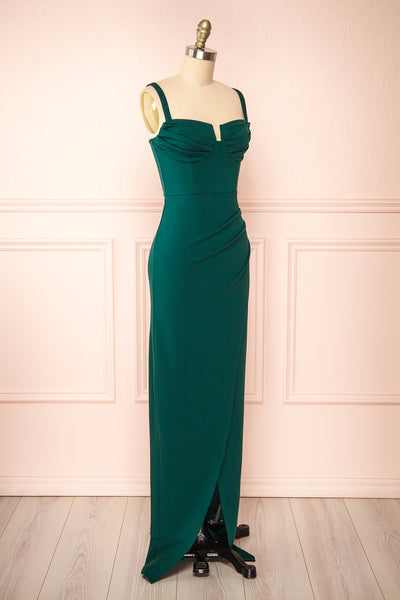 Babette Green Mermaid Maxi Dress w/ Pleated Neckline | Boutique 1861 side view