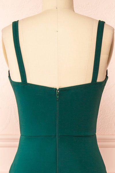 Babette Green Mermaid Maxi Dress w/ Pleated Neckline | Boutique 1861 back close-up