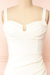 Babette Ivory Mermaid Maxi Dress w/ Pleated Neckline | Boutique 1861 front close-up