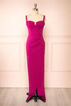 Babette Pink Mermaid Maxi Dress w/ Pleated Neckline | Boutique 1861 front view