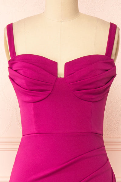 Babette Pink Mermaid Maxi Dress w/ Pleated Neckline | Boutique 1861 front close-up