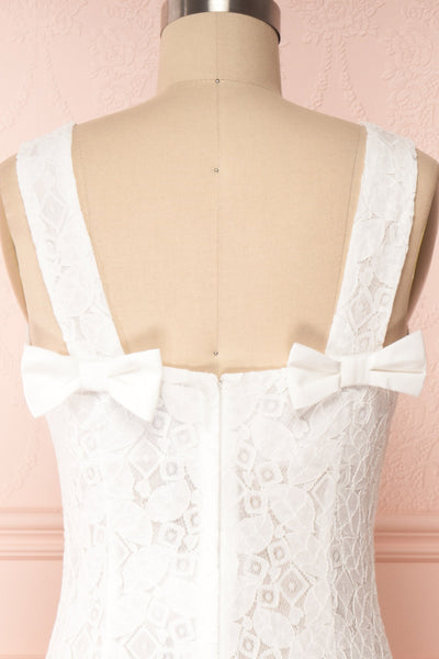 Babettine White Lace Maxi A-Line Bridal Dress back close up | Boudoir 1861