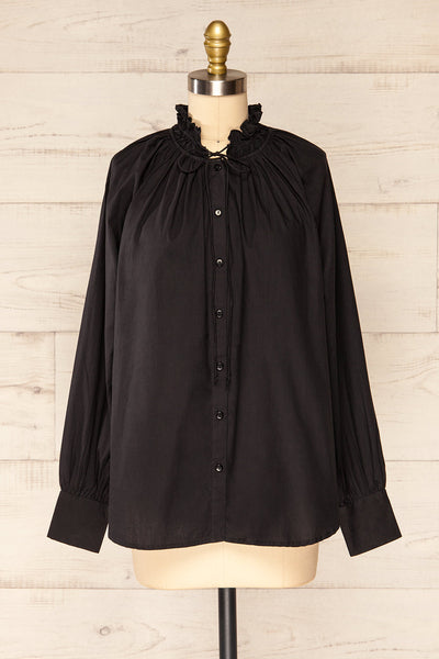 Babimost Black Shirt w/ Ruffled Collar | La petite garçonne front view