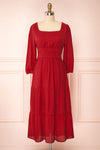 Badira Red Tiered Midi Dress w/ Square Neckline | Boutique 1861 front view