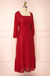 Badira Red Tiered Midi Dress w/ Square Neckline | Boutique 1861 side view