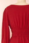 Badira Red Tiered Midi Dress w/ Square Neckline | Boutique 1861 back close-up