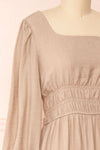 Badira Taupe Tiered Midi Dress w/ Square Neckline | Boutique 1861 side close-up