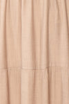 Badira Taupe Tiered Midi Dress w/ Square Neckline | Boutique 1861 fabric
