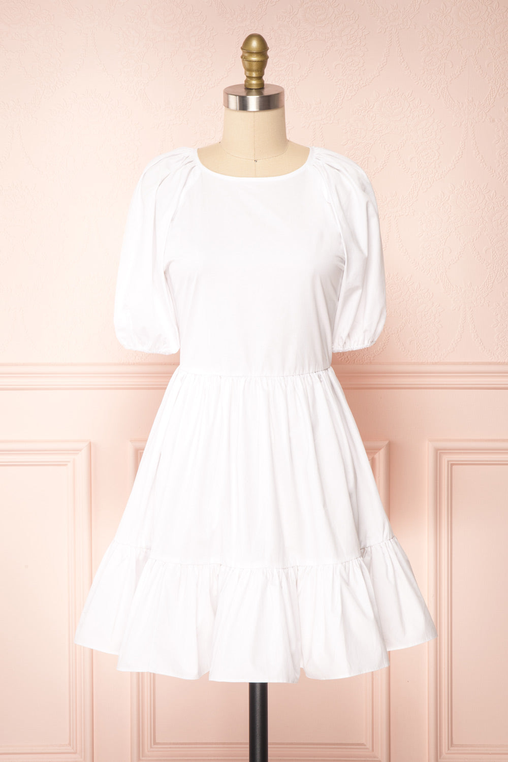 Bailey Short White Dress w/ Puffy Sleeves | Boutique 1861 front view