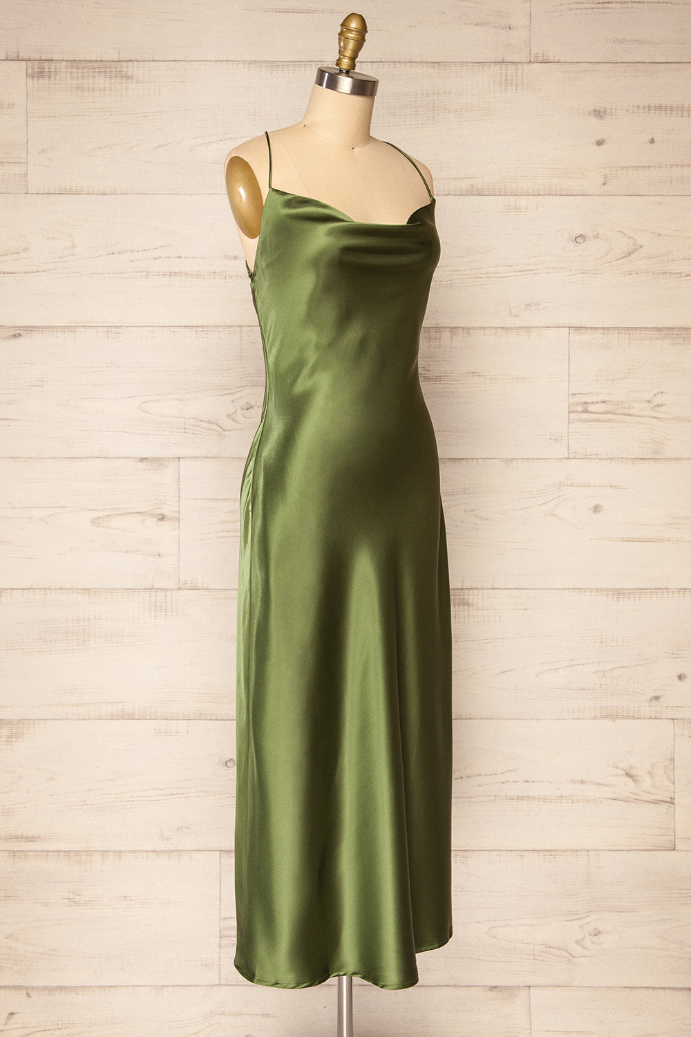 Baleares Cowl Neck Satin Midi Dress | La petite garçonne side view