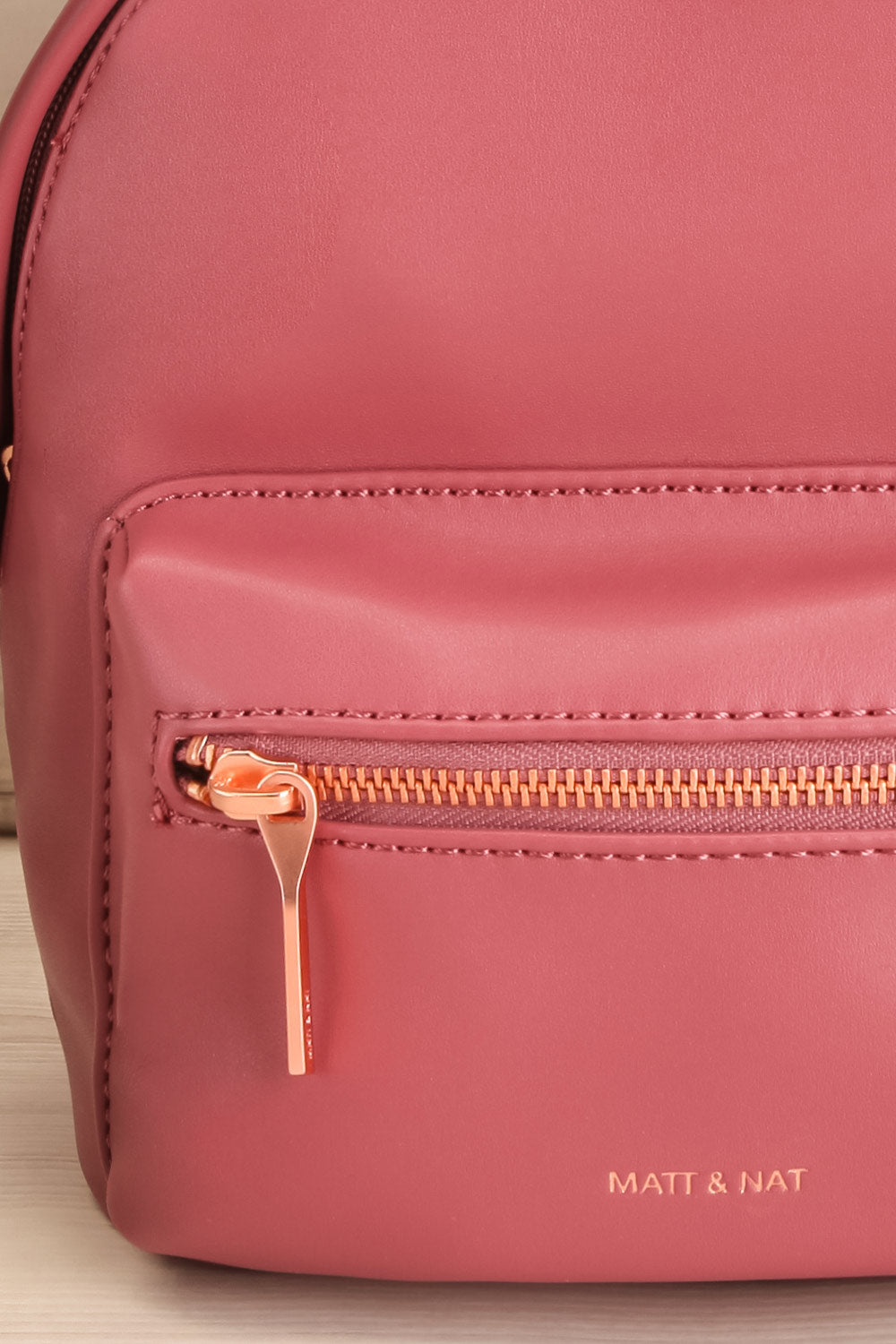 Balimina Raspberry Red Vegan Leather Backpack front close-up | La Petite Garçonne