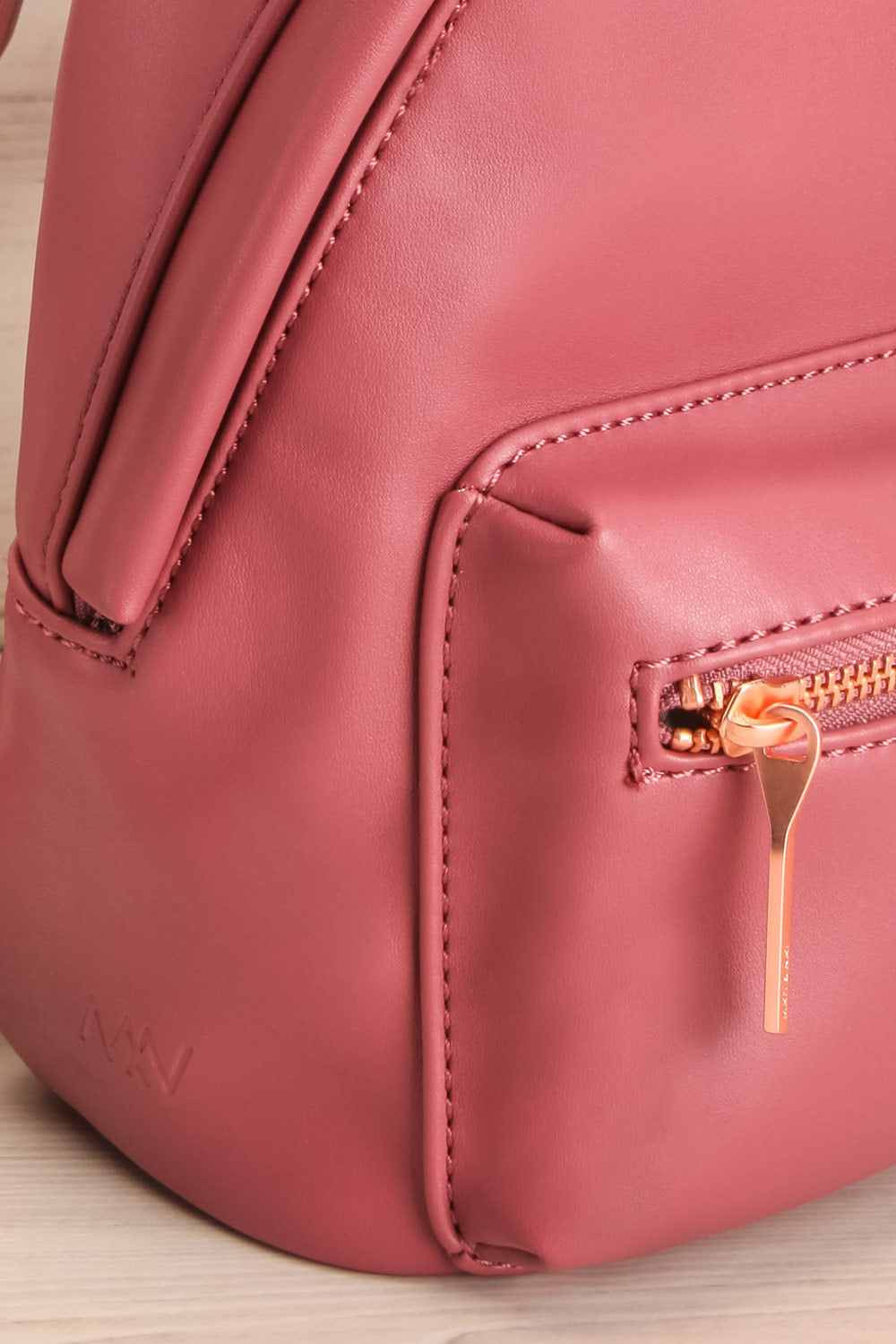 Balimina Raspberry Red Vegan Leather Backpack side close-up | La Petite Garçonne