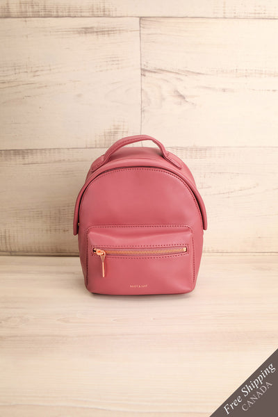 Balimina Raspberry Red Vegan Leather Backpack front view | La Petite Garçonne