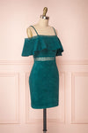 Balkees Green Velvet Off-Shoulder Short Dress | Boutique 1861 side view