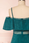 Balkees Green Velvet Off-Shoulder Short Dress | Boutique 1861 back close-up