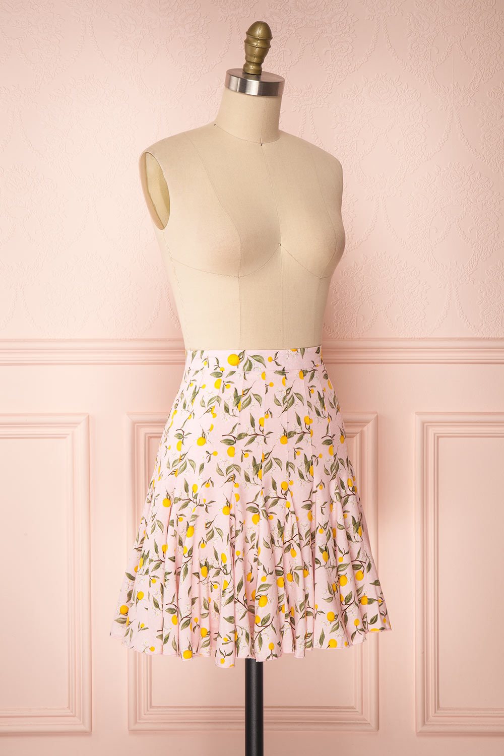 Balsadiero Pink Lemon Print Frills Short Skirt side view | Boutique 1861