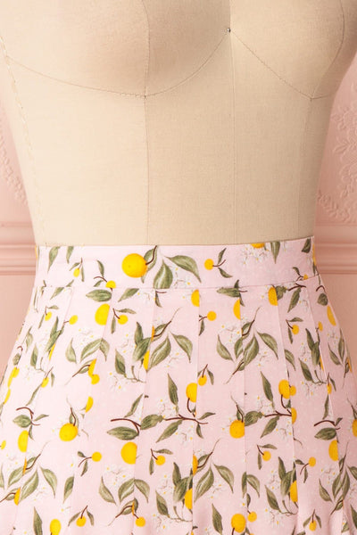 Balsadiero Pink Lemon Print Frills Short Skirt side close up | Boutique 1861