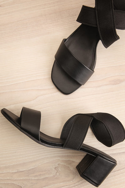 Balzac Black Heeled Sandals w Elastic Straps | La Petite Garçonne