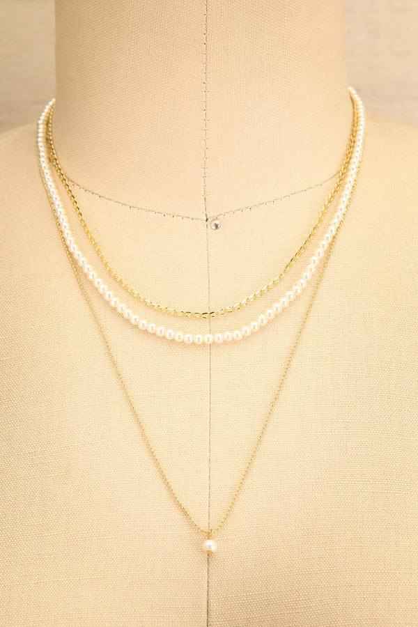 Gold Layered Chain & Pearl Necklace, Groovy's