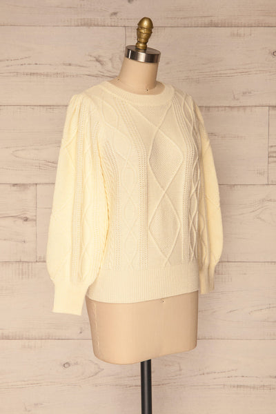 Barb Ivory Braided Knit Sweater | La petite garçonne side close-up