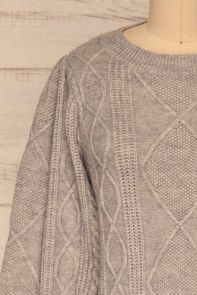 Barb Light Grey Braided Knit Sweater | La petite garçonne front close-up
