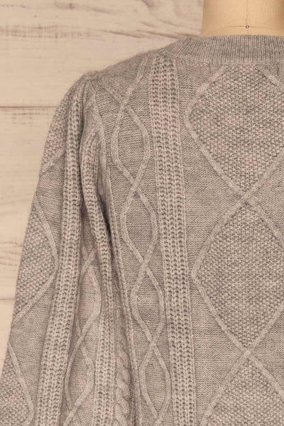 Barb Light Grey Braided Knit Sweater | La petite garçonne back close-up