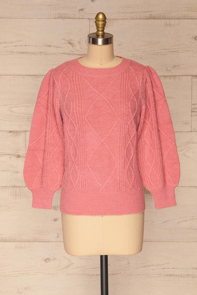 Barb Pink Braided Knit Sweater | La petite garçonne front view