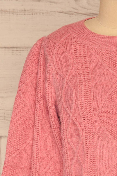 Barb Pink Braided Knit Sweater | La petite garçonne front close-up