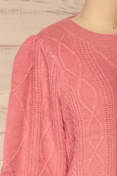 Barb Pink Braided Knit Sweater | La petite garçonne side close-up