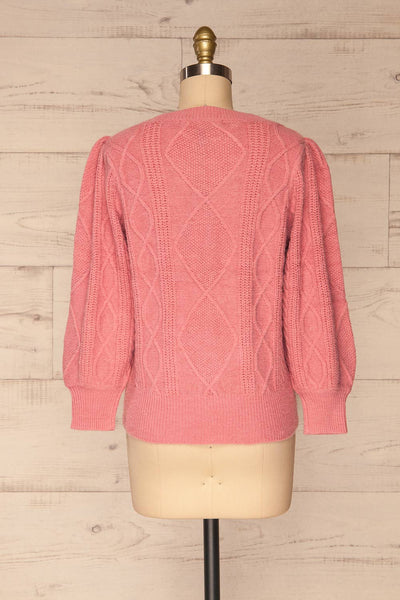 Barb Pink Braided Knit Sweater | La petite garçonne back view