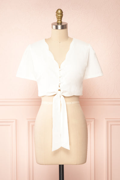 Barbara Tie-Front Crop Top w/ Buttons | Boutique 1861 front view