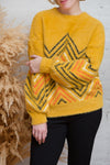 Bari Mustard Fuzzy Patterned Sweater | La petite garçonne model