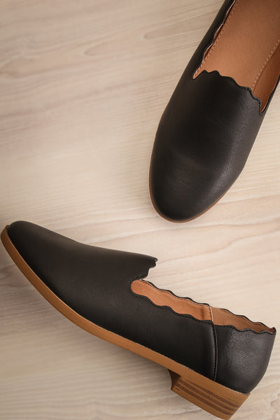 Barilovic Black Faux Leather Scalloped Loafers | La Petite Garçonne