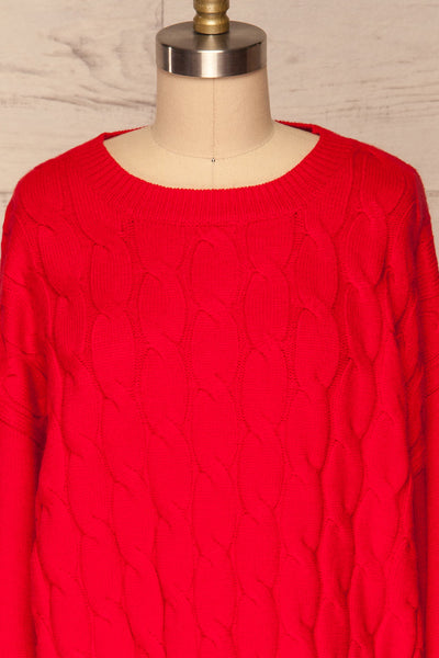 Amadora Red Oversized Knit Sweater front close up | La Petite Garçonne