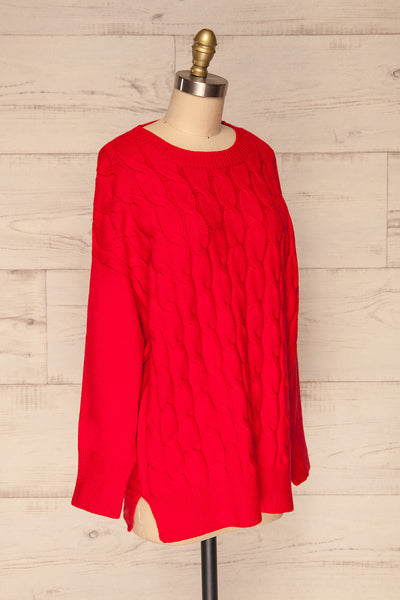 Amadora Red Oversized Knit Sweater side view | La Petite Garçonne