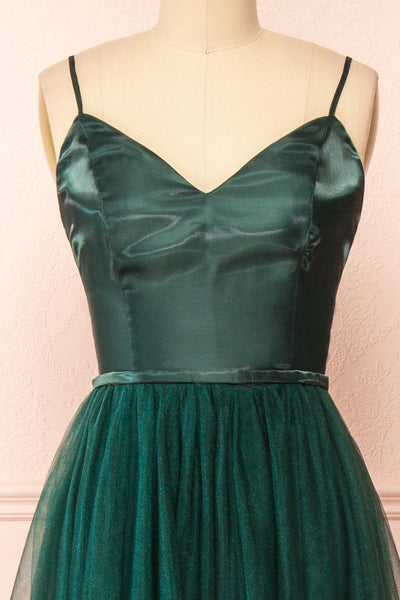 Barraganetal Green Maxi A-Line Tulle Dress | Boutique 1861 front close-up
