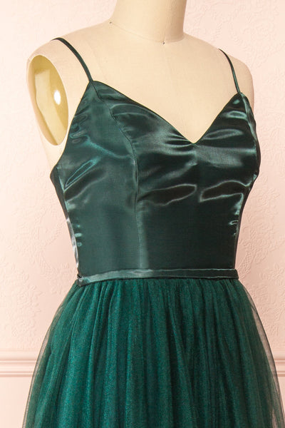 Barraganetal Green Maxi A-Line Tulle Dress | Boutique 1861 side close-up