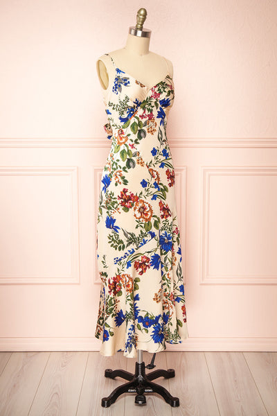 Basha V-Neck Floral Slip Dress w/ Slit | Boutique 1861 side view