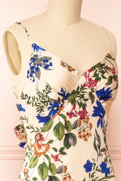 Basha V-Neck Floral Slip Dress w/ Slit | Boutique 1861 side close-up