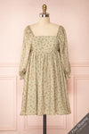 Bastet Green Floral Half Sleeve Short Dress | Boutique 1861 front view