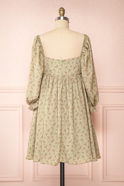 Bastet Green Floral Half Sleeve Short Dress | Boutique 1861 back view