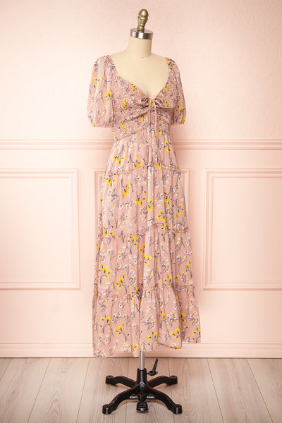 Batyanne Floral Midi Dress w/ Puffy Sleeves | Boutique 1861 side view