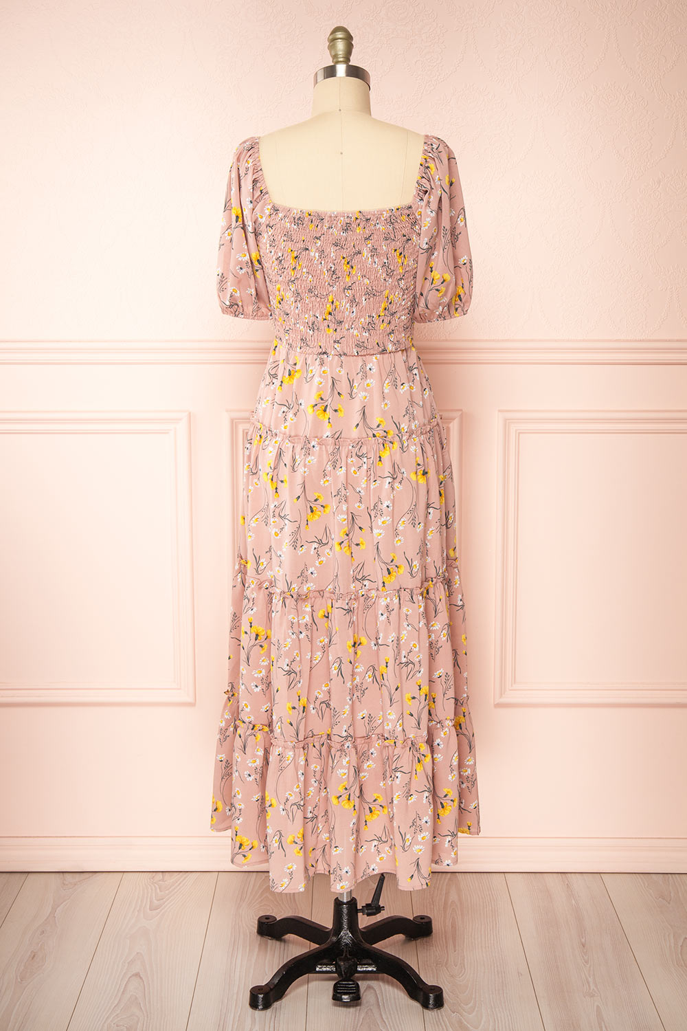 Batyanne Floral Midi Dress w/ Puffy Sleeves | Boutique 1861 back view